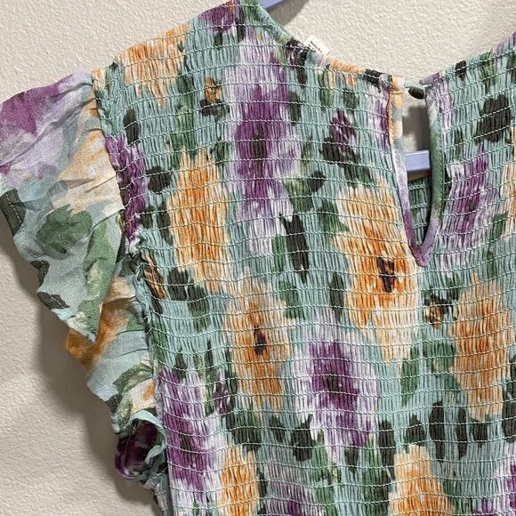 Anthropologie By the River Green Floral Smocked Flutter Sleeve Maxi Dress Size M - Picture 7 of 12